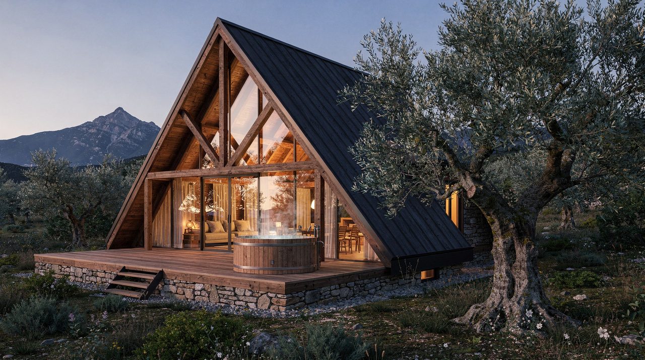 Render de concepto: Cabaña A-frame