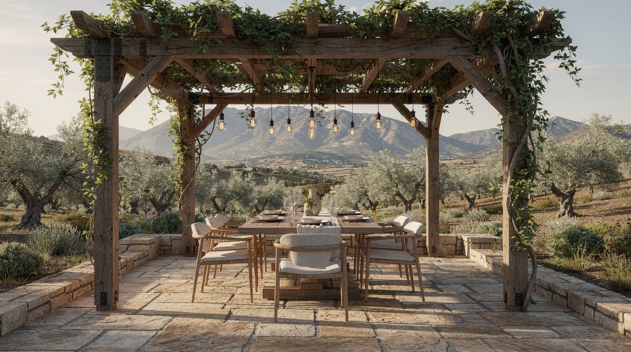 Render de concepto: Pérgola y comedor