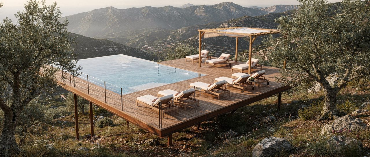 Render de concepto: Piscina natural integrada