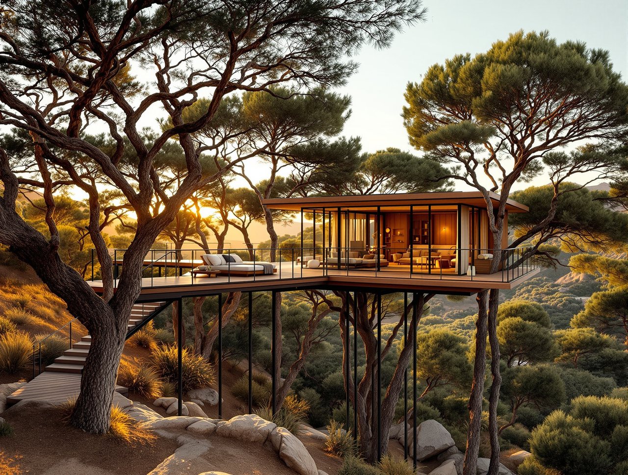 Render de concepto: Treehouse · cabaña elevada